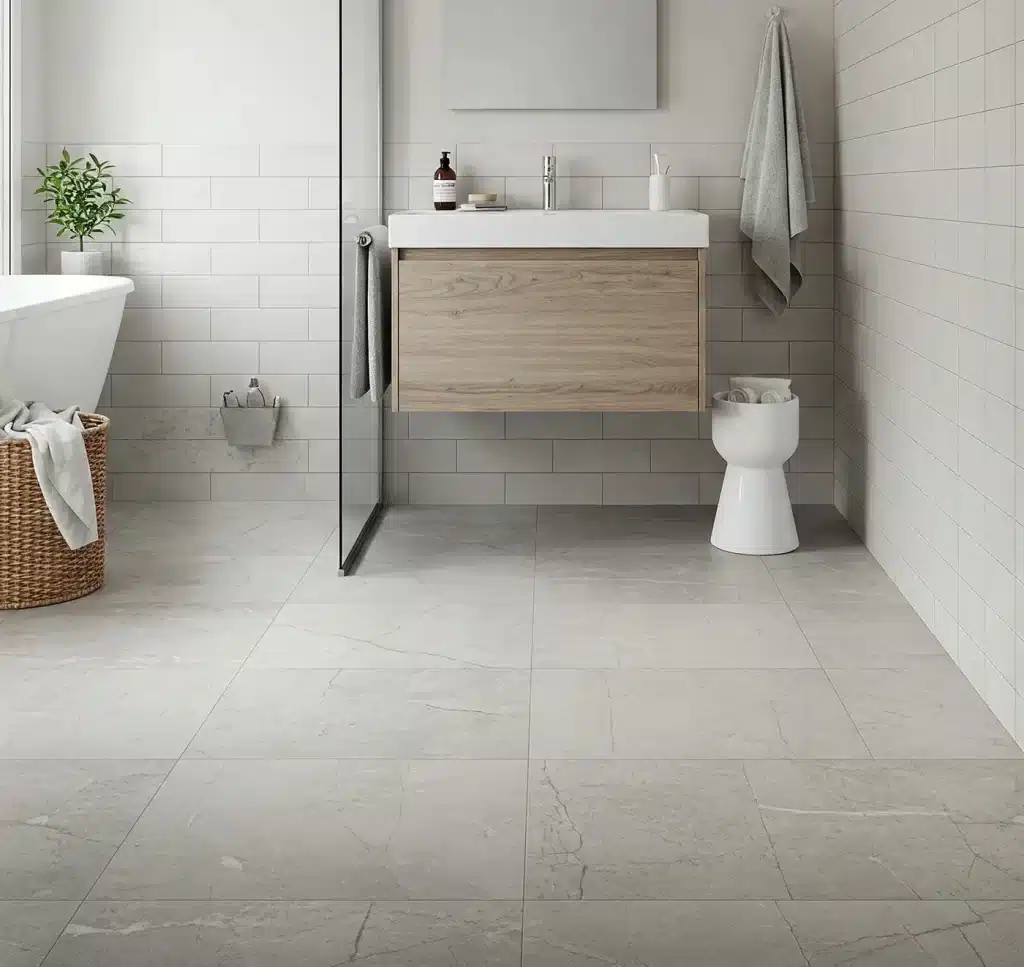 Aesthetic flooring on small bathroom